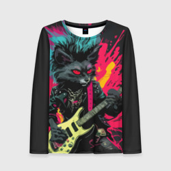 Женский лонгслив 3D Rocker Cat on a Dark background - C-Cats collection - Huf&Sya