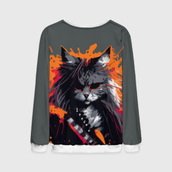 Свитшот с принтом Rocker Cat on a gray background - C-Cats collection - Huf&Sya для мужчины, вид сзади №1. Цвет основы: белый