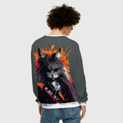 Свитшот с принтом Rocker Cat on a gray background - C-Cats collection - Huf&Sya для мужчины, вид на модели сзади №2. Цвет основы: белый