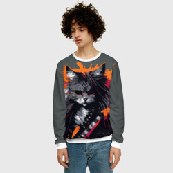 Свитшот с принтом Rocker Cat on a gray background - C-Cats collection - Huf&Sya для мужчины, вид на модели спереди №2. Цвет основы: белый