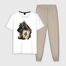 Мужская пижама с белой футболкой хлопок Скелет с картой