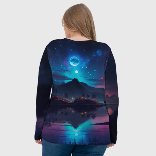Женский лонгслив 3D с принтом Ночное небо, пейзаж, вид сзади #2