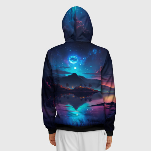 Мужская толстовка 3D на молнии с принтом Ночное небо, пейзаж, вид сзади #2