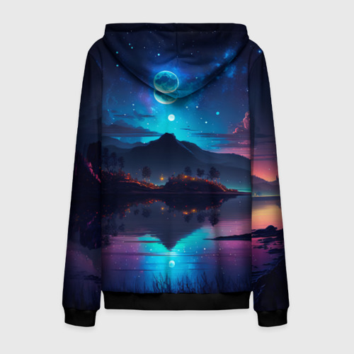 Мужская толстовка 3D на молнии с принтом Ночное небо, пейзаж, вид сзади #1