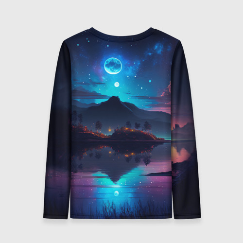 Женский лонгслив 3D с принтом Ночное небо, пейзаж, вид сзади #1
