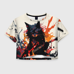 Женская футболка Crop-top 3D Black rocker cat on a light background - C-Cats collection - Huf&Sya