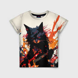 Детская футболка 3D Black rocker cat on a light background - C-Cats collection - Huf&Sya