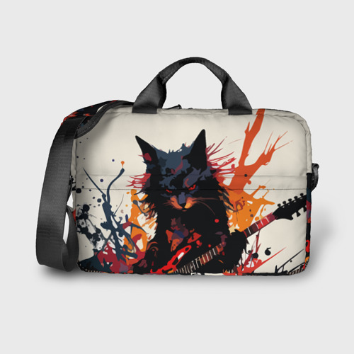 Сумка для ноутбука 3D Black rocker cat on a light background - C-Cats collection - Huf&Sya, цвет 3D печать