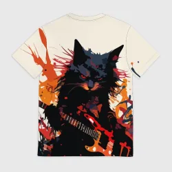Мужская футболка 3D Black rocker cat on a light background - C-Cats collection - Huf&Sya - фото 2