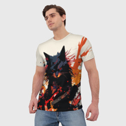 Мужская футболка 3D Black rocker cat on a light background - C-Cats collection - Huf&Sya - фото 2