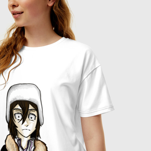 Женская футболка хлопок Oversize с принтом Удивленный Федор Достоевский, фото на моделе #1