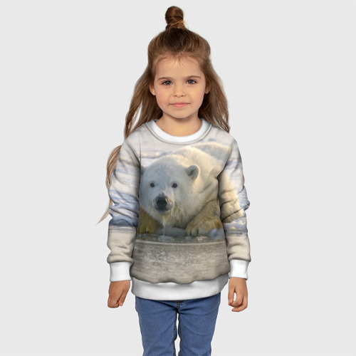 Детский свитшот 3D с принтом Белый медведь ожидает, фото #4