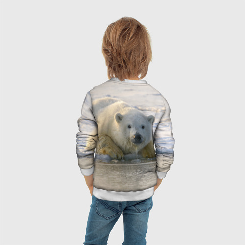 Детский свитшот 3D с принтом Белый медведь ожидает, вид сзади #2
