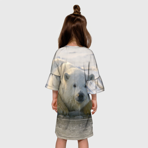 Детское платье 3D с принтом Белый медведь ожидает, вид сзади #2