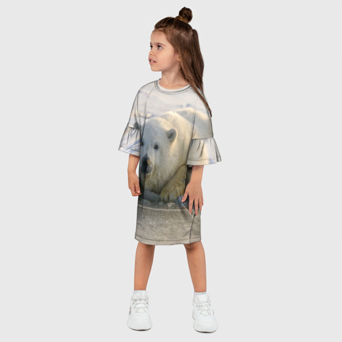 Детское платье 3D с принтом Белый медведь ожидает, фото на моделе #1