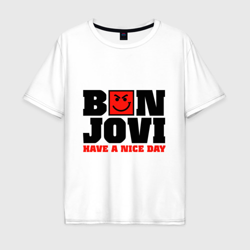 Мужская футболка хлопок Oversize Bon Jovi band, цвет белый