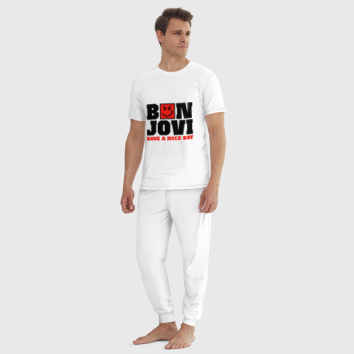 Мужская пижама хлопок Bon Jovi band, цвет белый - фото 5