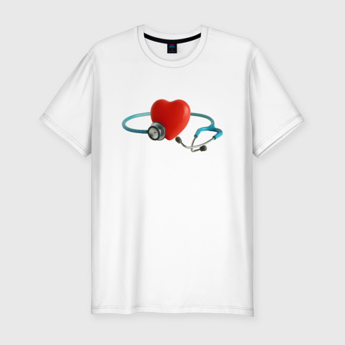 Мужская футболка хлопок Slim Здоровое сердце - стетоскоп, цвет белый
