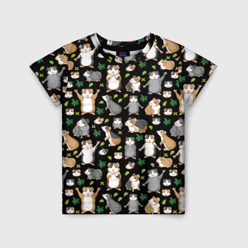 Детская футболка 3D с принтом Морские свинки паттерн, вид спереди #2