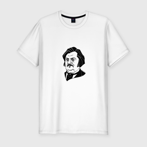Мужская футболка хлопок Slim с принтом Оноре де Бальзак, графический портрет, вид спереди #2