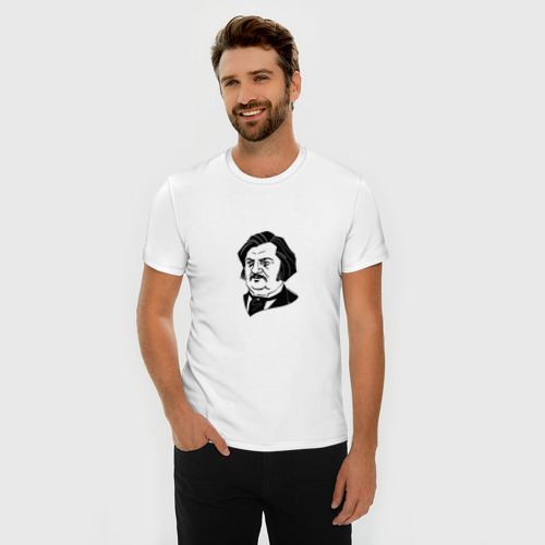 Мужская футболка хлопок Slim с принтом Оноре де Бальзак, графический портрет, фото на моделе #1
