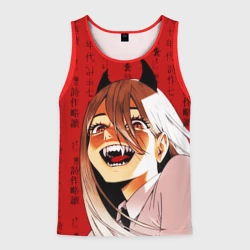 Мужская майка 3D Человек - бензопила Пауэр и иероглифы