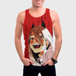 Мужская майка 3D Человек - бензопила Пауэр и иероглифы - фото 2