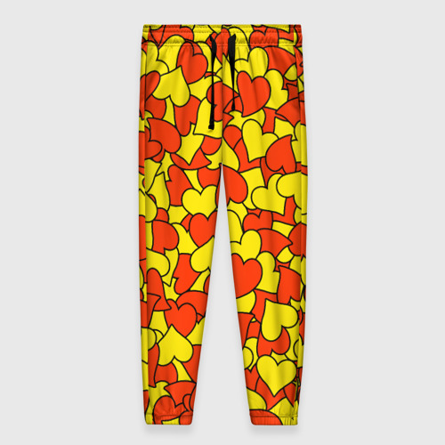 Женские брюки 3D с принтом Красно-желтые сердца, вид спереди #2