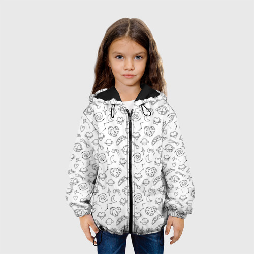 Детская куртка 3D Дудлы с темой любви и космоса, цвет черный - фото 4