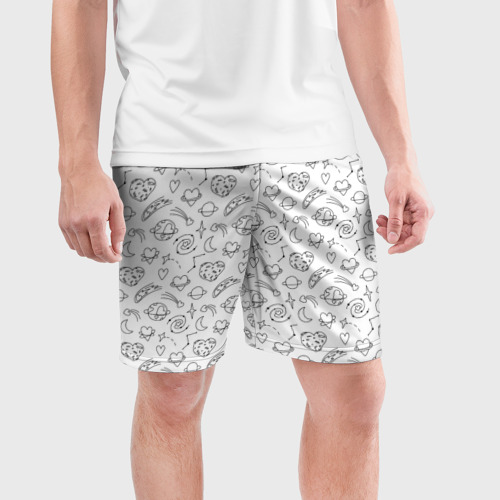 Мужские шорты спортивные Дудлы с темой любви и космоса, цвет 3D печать - фото 3
