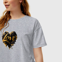 Женская футболка хлопок Oversize Любовь на День Святого Валентина, черный и золотой - фото 2