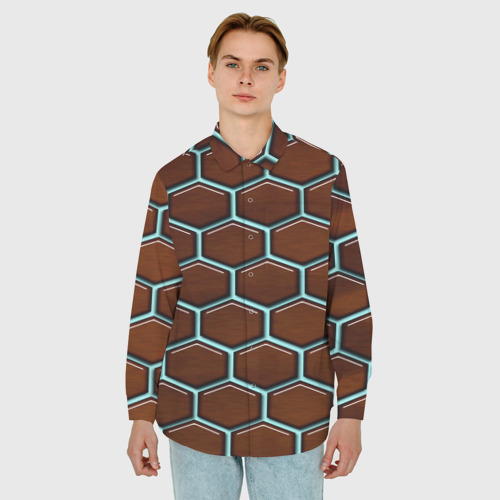 Мужская рубашка oversize 3D с принтом Броня из игры нано, фото на моделе #1