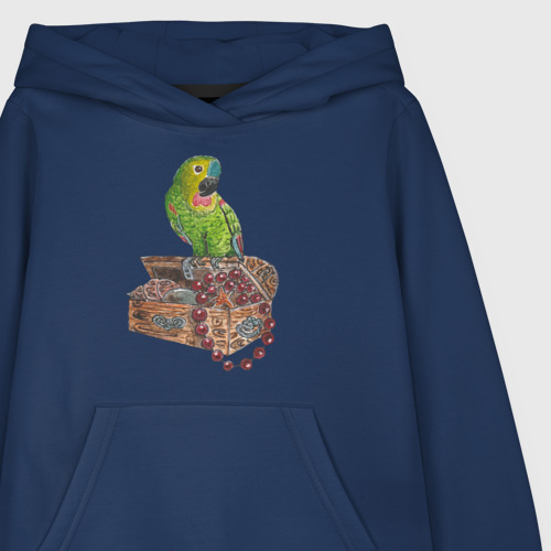 Детская толстовка хлопок с принтом Зеленый попугай на сундуке с сокровищами, фото на моделе #1