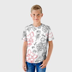 Детская футболка 3D Летающие сердца купидоны розы на белом фоне - фото 2