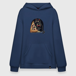 Худи SuperOversize хлопок Черная кошка с вином и пиццей