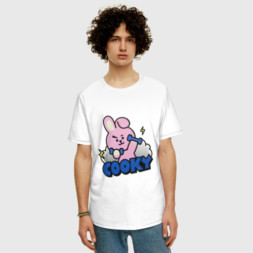 Мужская футболка хлопок Oversize Cooky BT21 Jungkook, цвет белый - фото 3