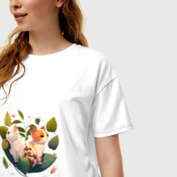 Женская футболка хлопок Oversize Милые коты любви в цветах - фото 2