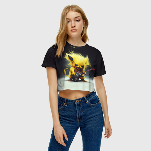 Женская футболка Crop-top 3D Rocker Pikachu, цвет 3D печать - фото 3