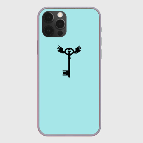 Чехол для iPhone 12 Pro Max с принтом Ключик к замочку голубой, вид спереди #2
