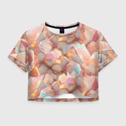 Текстура розового мрамора на камнях – Женская футболка Crop-top 3D с принтом купить