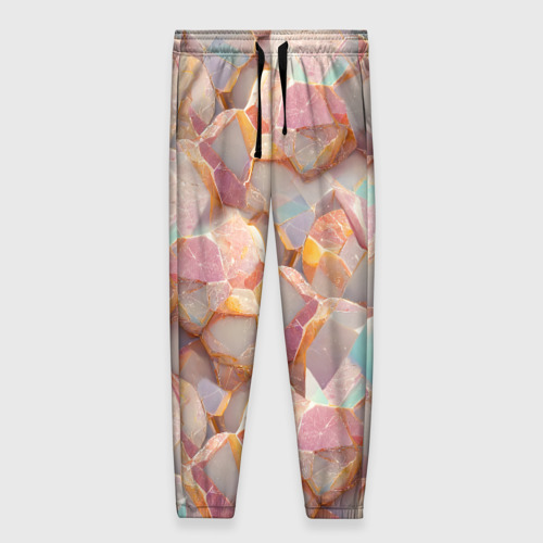 Женские брюки с принтом Текстура розового мрамора на камнях, вид спереди №1