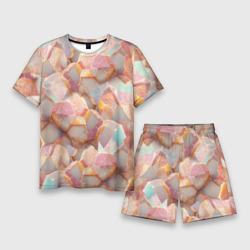 Текстура розового мрамора на камнях – Мужской костюм с шортами 3D с принтом купить