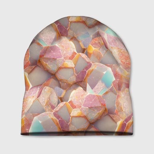 Шапка с принтом Текстура розового мрамора на камнях, вид спереди №1