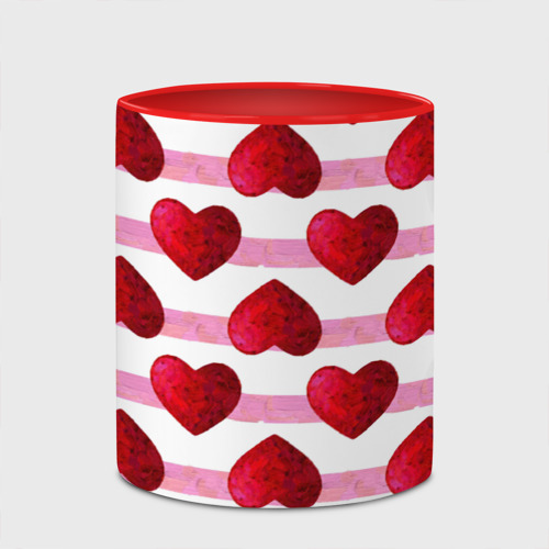 Кружка с полной запечаткой Сердечки и полоски - паттерн на день святого Валентина, цвет белый + красный - фото 4