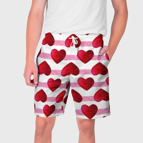 Мужские шорты 3D Сердечки и полоски - паттерн на день святого Валентина, цвет 3D печать