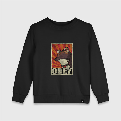 Детский свитшот хлопок Obey frog, цвет черный