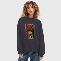 Женский свитшот oversize без начеса хлопок Obey frog - фото 2