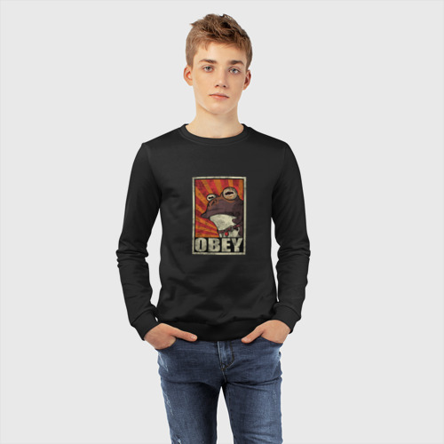 Детский свитшот хлопок Obey frog, цвет черный - фото 7