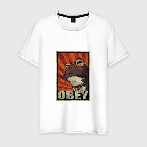 Мужская футболка из хлопка с принтом Obey frog, вид спереди №1