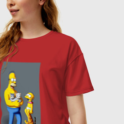 Женская футболка хлопок Oversize Homer Simpson and cats - нейросеть арт - фото 2